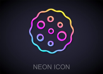 Glowing neon line Cookie or biscuit with chocolate icon isolated on black background. Vector.