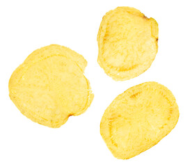 Fried potato chips isolated on a white
