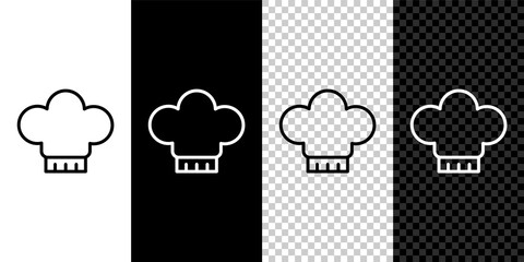 Set line Chef hat icon isolated on black and white,transparent background. Cooking symbol. Cooks hat. Vector.