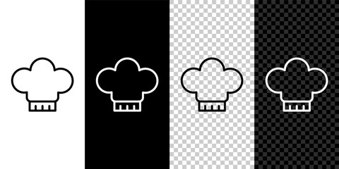 Set line Chef hat icon isolated on black and white,transparent background. Cooking symbol. Cooks hat. Vector.