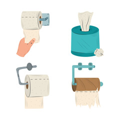 toilet paper rolls in holder and tissue box collection