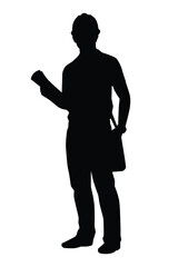 Engineer silhouette vector on white background, industrial people concept.