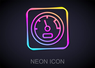 Glowing neon line Sauna thermometer icon isolated on black background. Sauna and bath equipment. Vector.