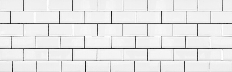 Panorama of Brick pattern white ceramic wall tile texture and seamless background - obrazy, fototapety, plakaty