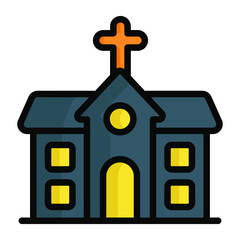 church building vector color line icon