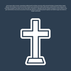Obraz premium Blue line Christian cross icon isolated on blue background. Church cross. Vector.