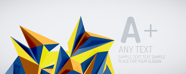 Vector triangle geometric backgrounds. Low poly 3d shape on light backdrop. Vector illustration for covers, banners, flyers and posters and other designs