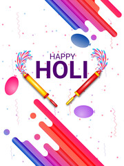 Happy Holi spring festival of colors greeting vector background with realistic volumetric colorful Holi.