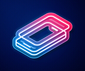 Glowing neon line Glass screen protector for smartphone icon isolated on blue background. Protective film for glass. Transparent soft glass for mobile phone. Vector.