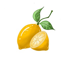 lemon branch. fruits illustration with lemon fruits, leaves and buds isolated on a white background.