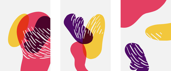 Hand drawn doodle shapes, wall art painting style, vector abstract background templates. A4 poster design or for covers, banners, flyers