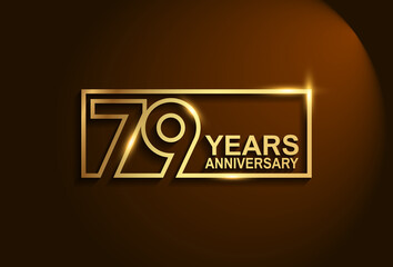 79 years anniversary golden design vector line style in square isolated in brown background can be use for celebration event, greeting card and invitation banner