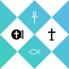Set Christian cross, fish, Cross ankh and icon. Vector.
