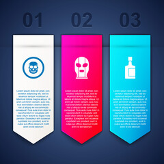 Set Mexican skull coin, wrestler and Tequila bottle. Business infographic template. Vector.