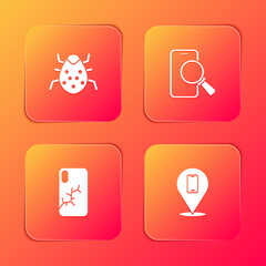 Set System bug, Phone repair service, Mobile with broken screen and icon. Vector.