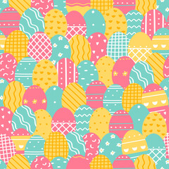 Happy Easter eggs seamless pattern. Vector Illustration flat style design for invitations, prints, wrapping paper.