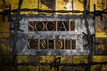 Social Credit text on vintage textured silver grunge copper and gold background