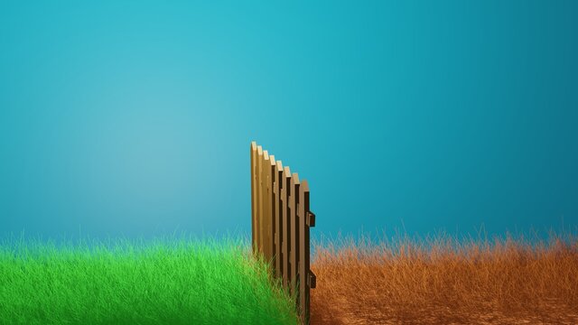 The Grass Is Always Greener On The Other Side. 3d Rendering Illustration