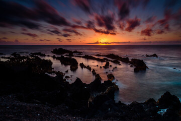 sunset on the ocean.
panorama of the coast in azores islands during sunset. portugal - 408031586