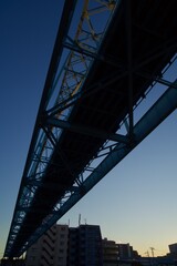 荒川区　千住大橋　旧隅田川防潮堤　隅田川夕景