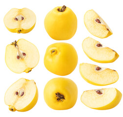 Isolated quince collection. Quince fruit pieces of different shapes isolated on white background