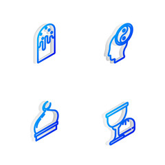 Set Isometric line Yin Yang, Easter cake, Muslim Mosque and Holy grail or chalice icon. Vector.