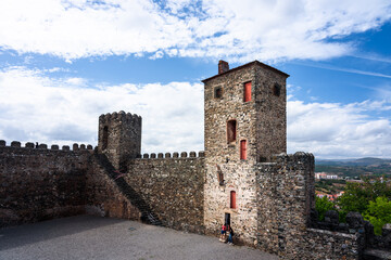 Braganca Medieval Castle. View of the walls and beyond the Castle of Braganca, a medieval fort, located in the historic centre of Braganca, Portugal - 408034117