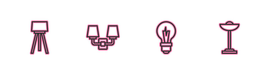 Set line Floor lamp, Light bulb, Wall sconce and icon. Vector.