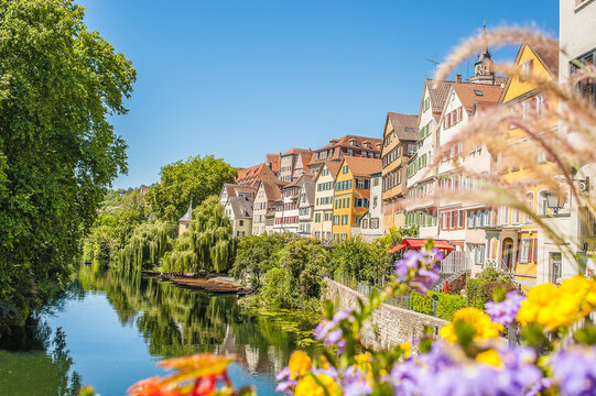 Tuebingen, old city view by the Riverfront Neckar. T&uuml;bingen, Germany