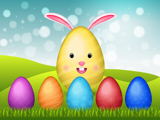 Happy Easter of Sale banners, greeting cards, posters, holiday covers. Trendy design with typography, eggs, and bunny. Modern art minimalist style