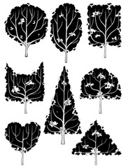 hand drawn side view tree vector set.