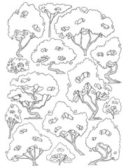 hand drawn side view tree vector set.
