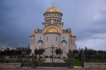 Fototapeta na wymiar The Orthodox Cathedral Church of St. Jovan Vladimir, first Serbian saint and protector of a coastal town Bar, Montenegro 13.01.2021