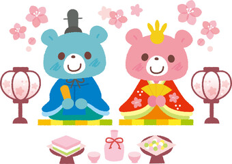 Obraz premium ひな祭りのくまのイラストセット