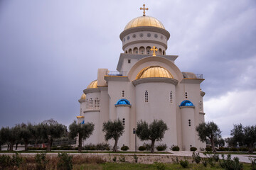 Obraz premium The Orthodox Cathedral Church of St. Jovan Vladimir, first Serbian saint and protector of a coastal town Bar, Montenegro 13.01.2021