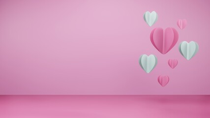 3D Render, Valentine's Day Hearts Background. Copy space romantic background