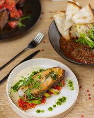 beautiful serving steak with fish