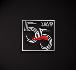 55 years anniversary logotype with square silver color and red ribbon can be use for special moment and celebration event