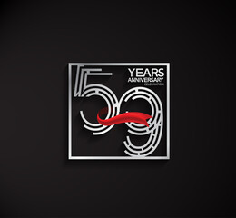 59 years anniversary logotype with square silver color and red ribbon can be use for special moment and celebration event