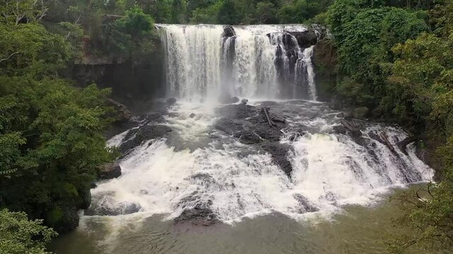 Natural Waterfall in the Jungle in Cambodia by Drone