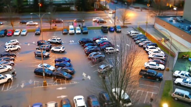 Top shot of parking lot with miniature effect