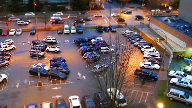 Top shot of parking lot with miniature effect