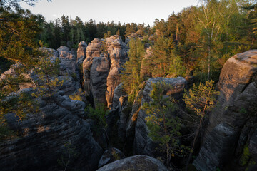 autumn sunset in a rocky park