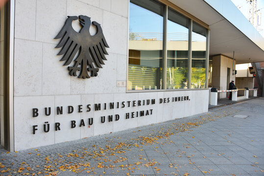 Berlin, Germany - September 23, 2019:  Entrance to the Federal Ministry of the Interior, Building and Community in Berlin, Germany