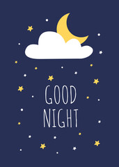 Good Night, Cute vector illustration perfect for kids room. cute motivational design illustrations for children. colorful minimalistic motivational quotes.