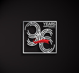 96 years anniversary logotype with square silver color and red ribbon can be use for special moment and celebration event