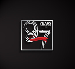 97 years anniversary logotype with square silver color and red ribbon can be use for special moment and celebration event