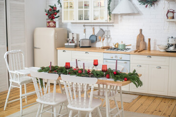 Сhristmas tree with presents interior in scandinavian style