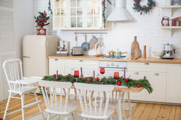 Сhristmas tree with presents interior in scandinavian style