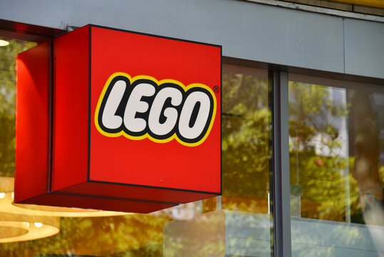 Berlin / Germany - September 23, 2019: LEGO logo in Berlin, Germany - Lego is a Danish toy production company based in Billund